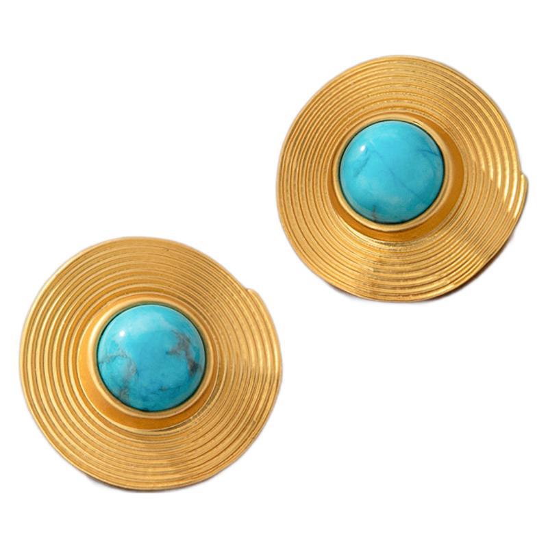 Vintage Brushed Turquoise Earrings - 925 Silver Studs, Versatile Fall & Winter Accessory
