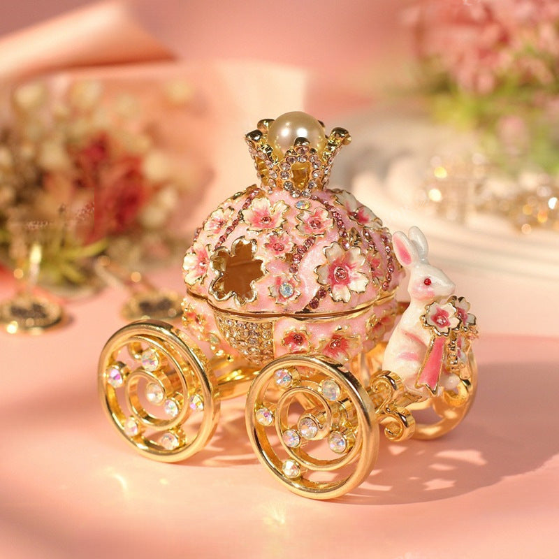 Rabbit Carriage Enamel Jewelry Box Handicraft Cartoon Light Luxury Ornament Home Decoration