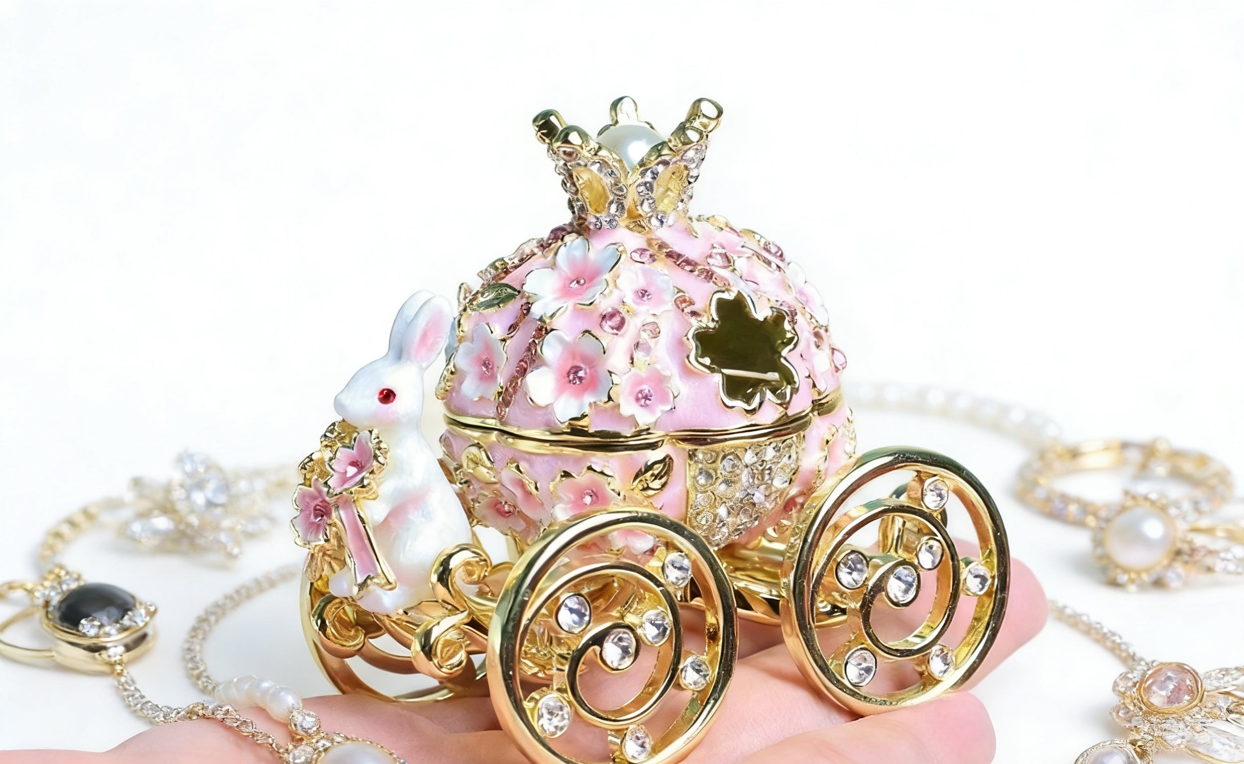 Alloy Girl Rabbit Carriage Cloisonné Enamel Craft Ring Necklace Jewelry Box Gift for Giving