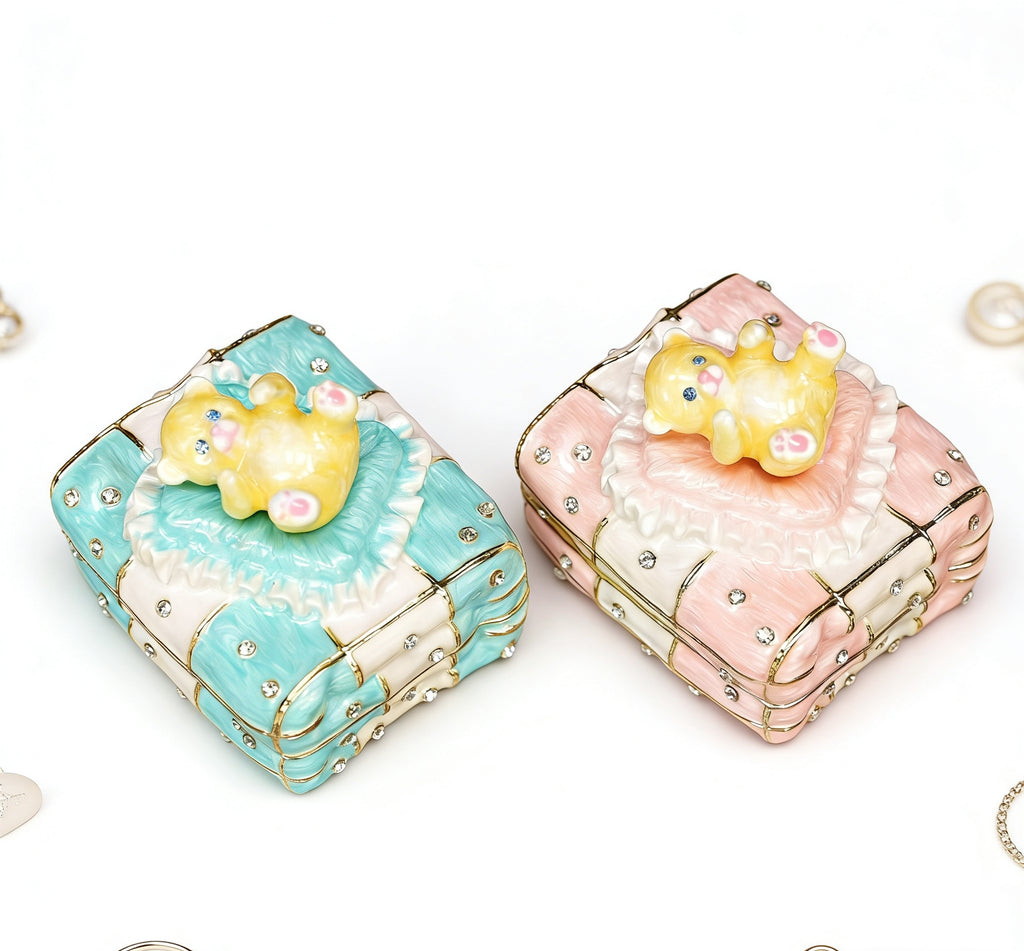 Alloy Enamel Jewelry Box Cute Bear Desktop Figurine Cartoon Ring & Earring Organize
