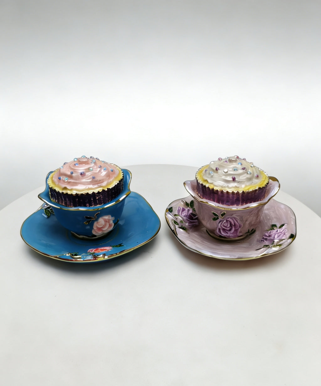 Rosen-Kaffeetasse Emaille-Schmuckschatulle Ornament