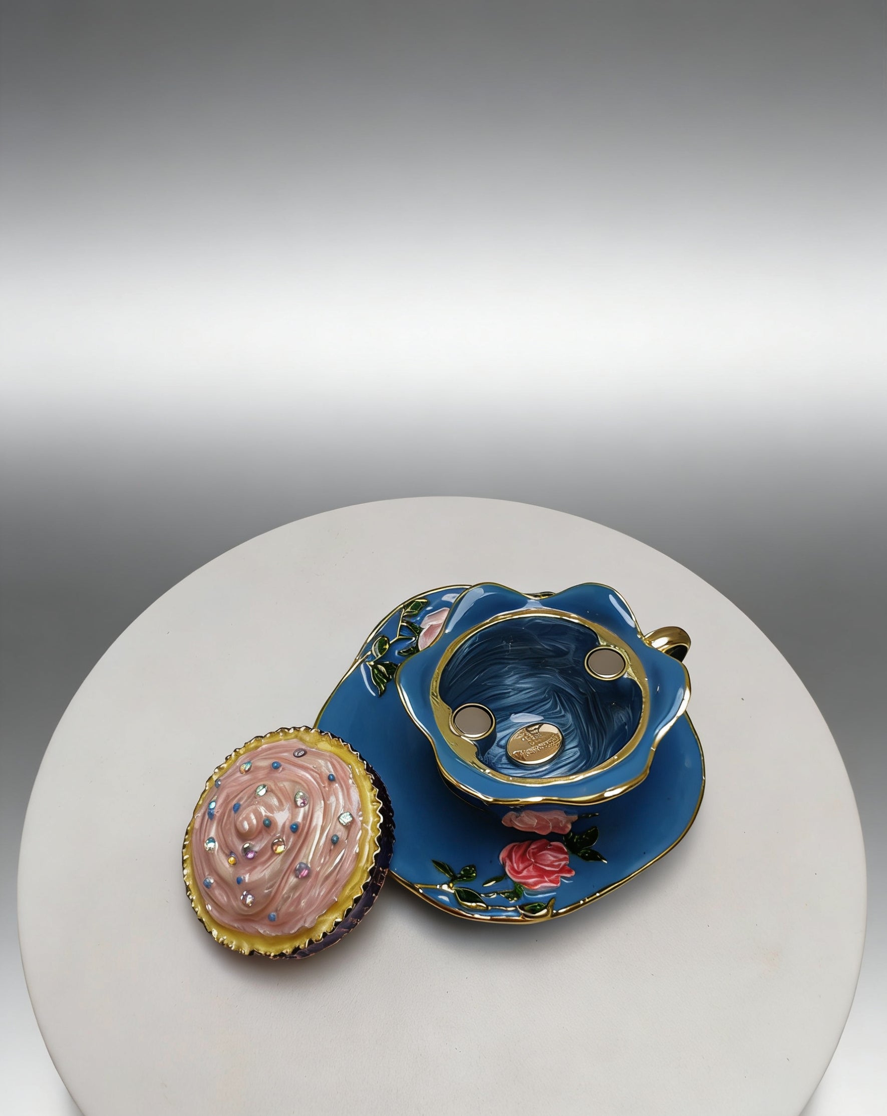 Rosen-Kaffeetasse Emaille-Schmuckschatulle Ornament