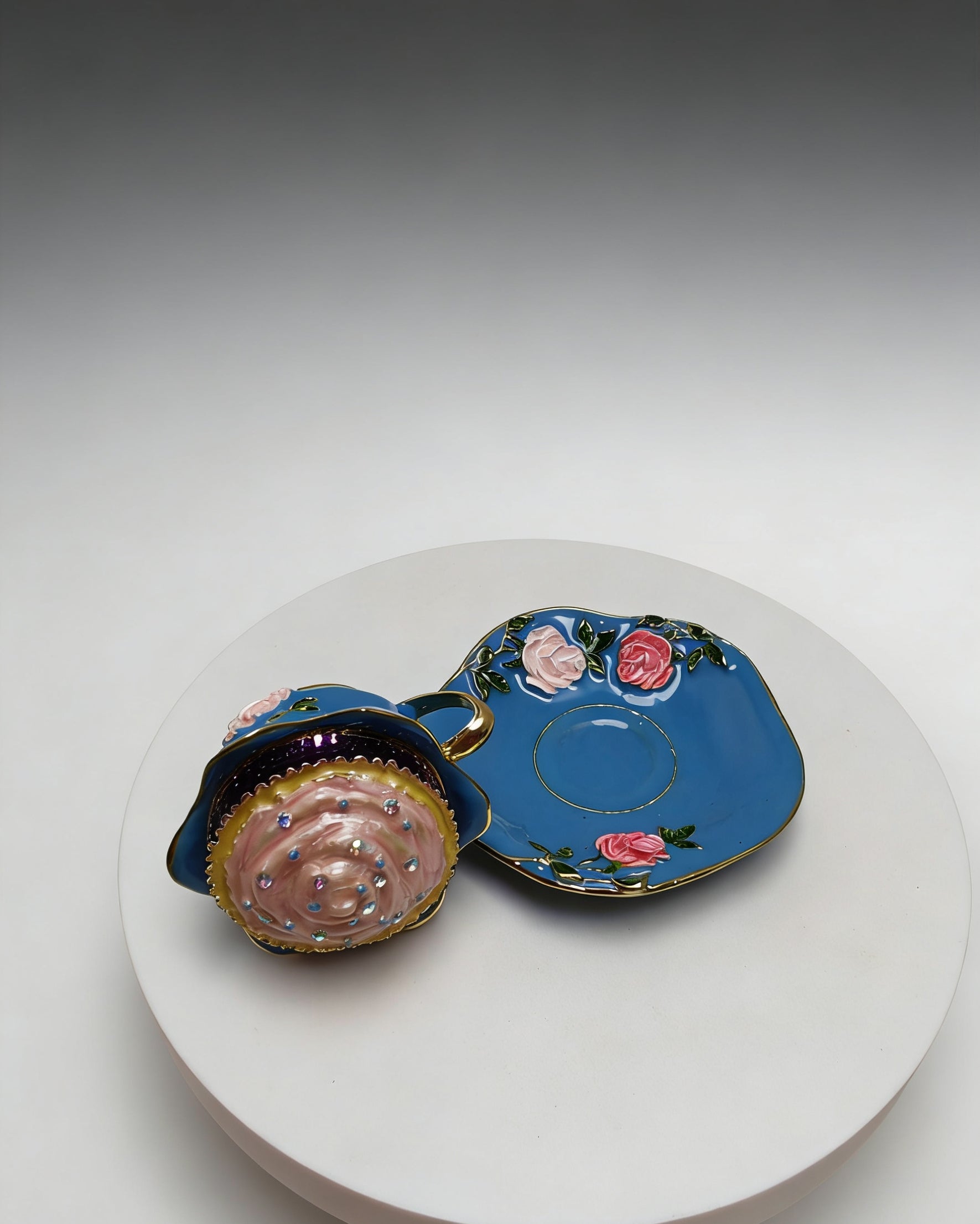 Rosen-Kaffeetasse Emaille-Schmuckschatulle Ornament