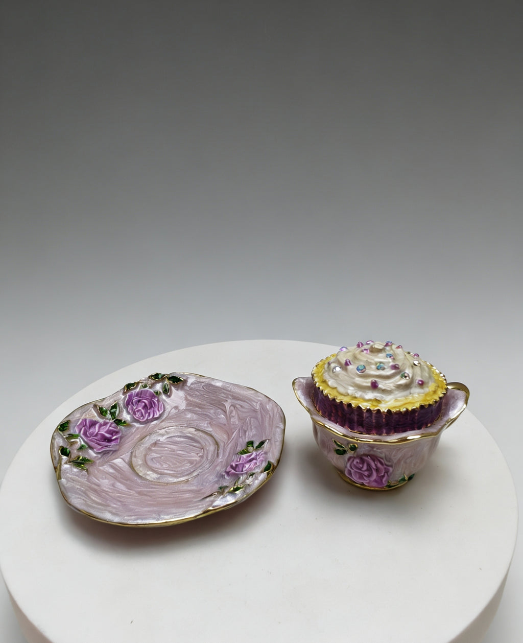 Rosen-Kaffeetasse Emaille-Schmuckschatulle Ornament
