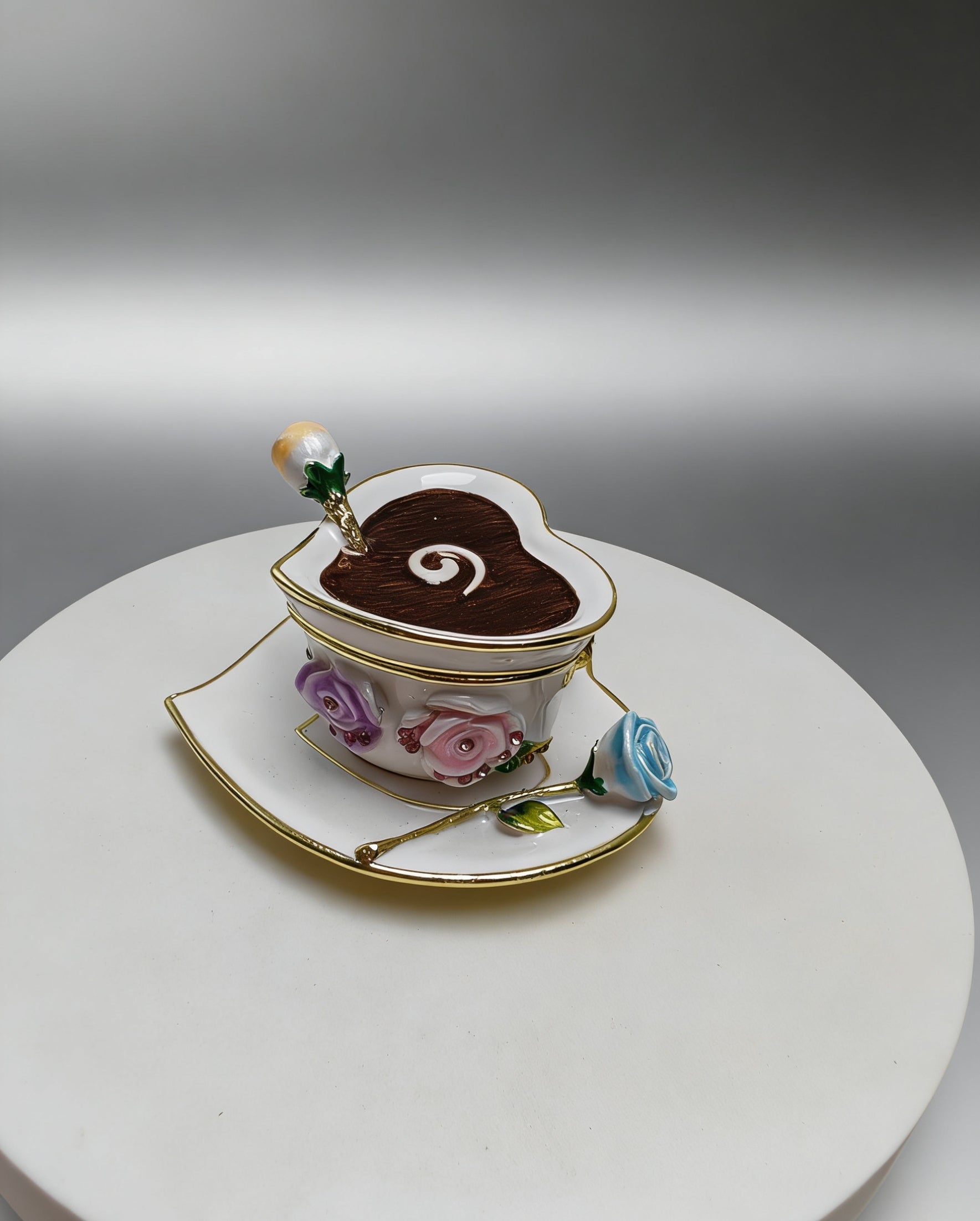 Heart-Shaped Coffee Cup Alloy Enamel Jewelry Box, Creative Ornament for Festivals, Anniversaries, and Valentine’s Day Gifts