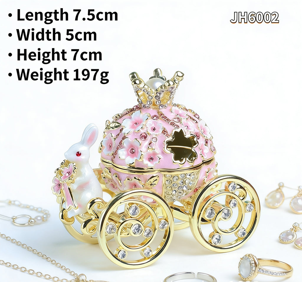 Alloy Girl Rabbit Carriage Cloisonné Enamel Craft Ring Necklace Jewelry Box Gift for Giving