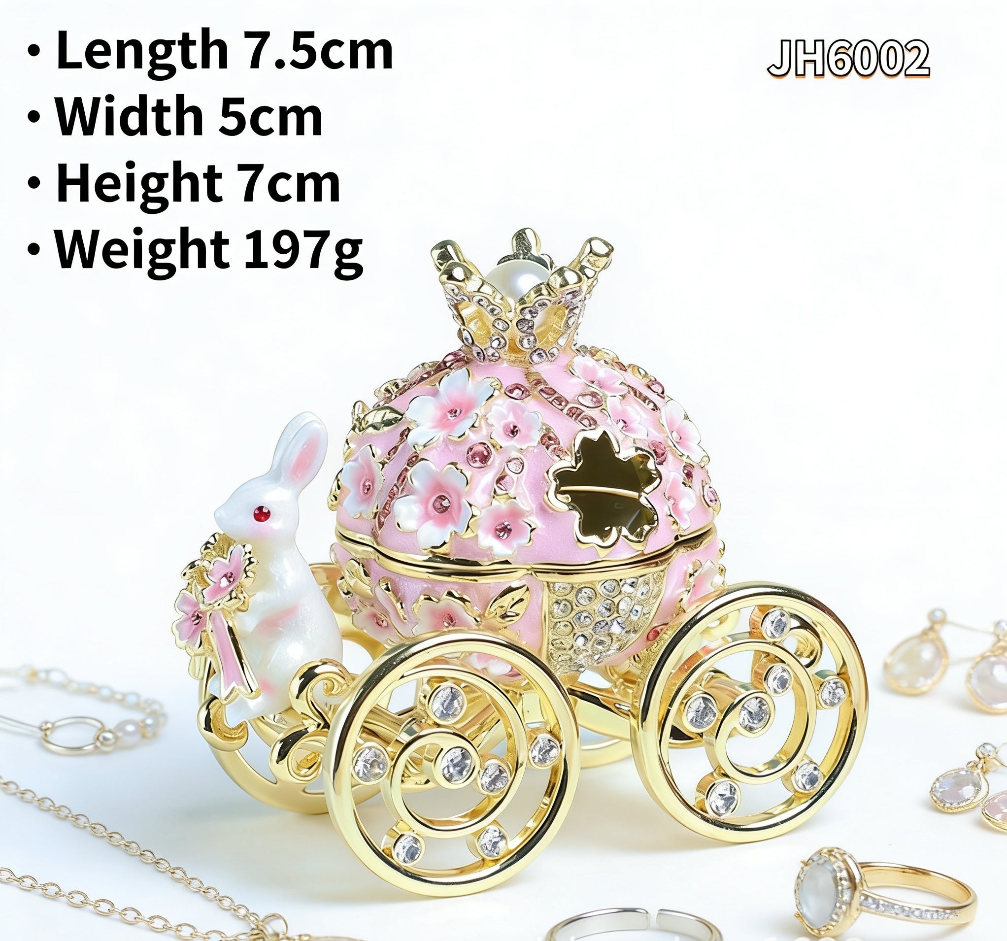 Alloy Girl Rabbit Carriage Cloisonné Enamel Craft Ring Necklace Jewelry Box Gift for Giving
