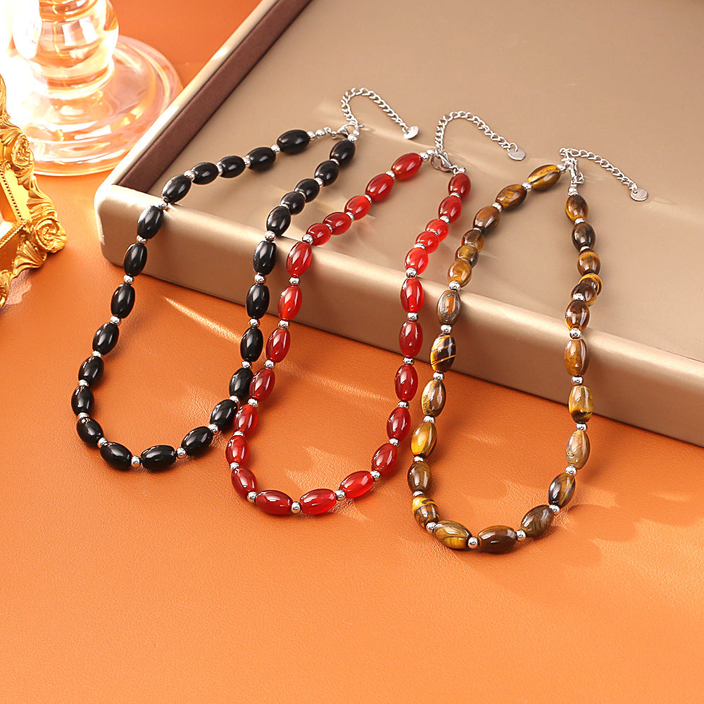 Halskette aus Naturachat und Tigerauge, schlicht und elegant, mit edler Ausstrahlung und einzigartigem Design