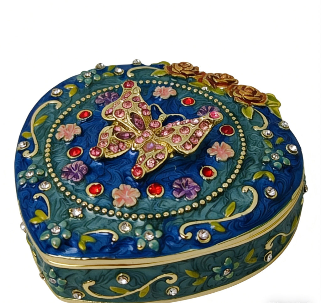 Herzförmige Schmetterlings-Emaille-Schmuckschatulle Ornament