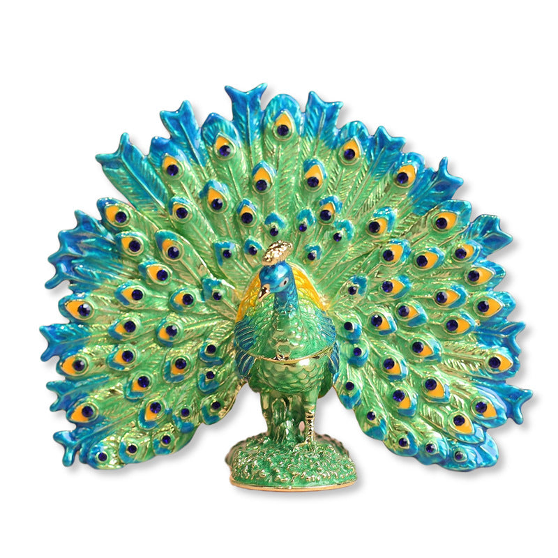 Alloy Enamel Crystal Peacock Figurine – Creative Home Décor, Stunning Desktop Ornament with Open Tail Design