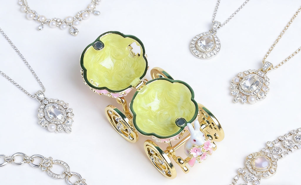 Alloy Girl Rabbit Carriage Cloisonné Enamel Craft Ring Necklace Jewelry Box Gift for Giving