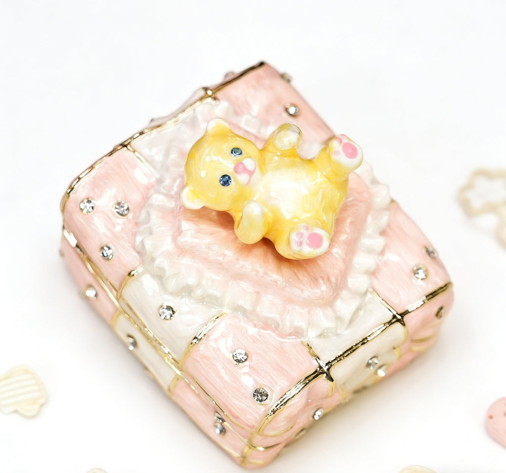 Alloy Enamel Jewelry Box Cute Bear Desktop Figurine Cartoon Ring & Earring Organize
