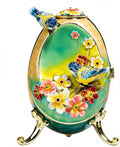 Große Elster & Pflaumenblüte Ei-förmige Emaille-Schmuckschatulle