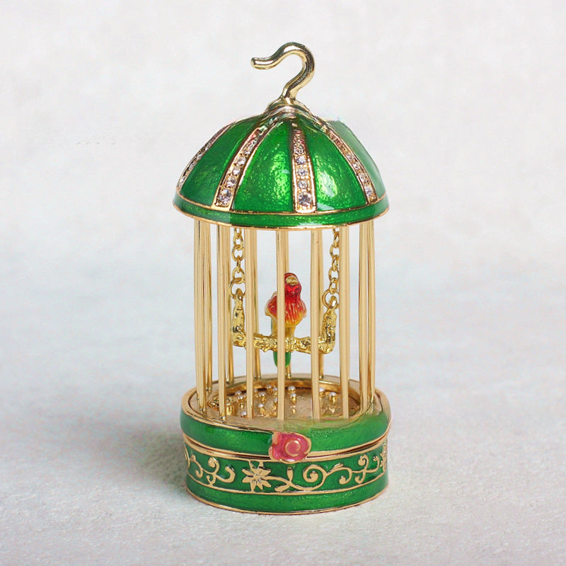 New Chinese Style Retro Enamel Jewelry Box – Handmade Birdcage Jewelry Organizer, Decorative Trinket Box, Elegant Desktop Ornament Gift