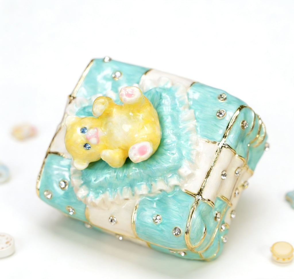 Alloy Enamel Jewelry Box Cute Bear Desktop Figurine Cartoon Ring & Earring Organize
