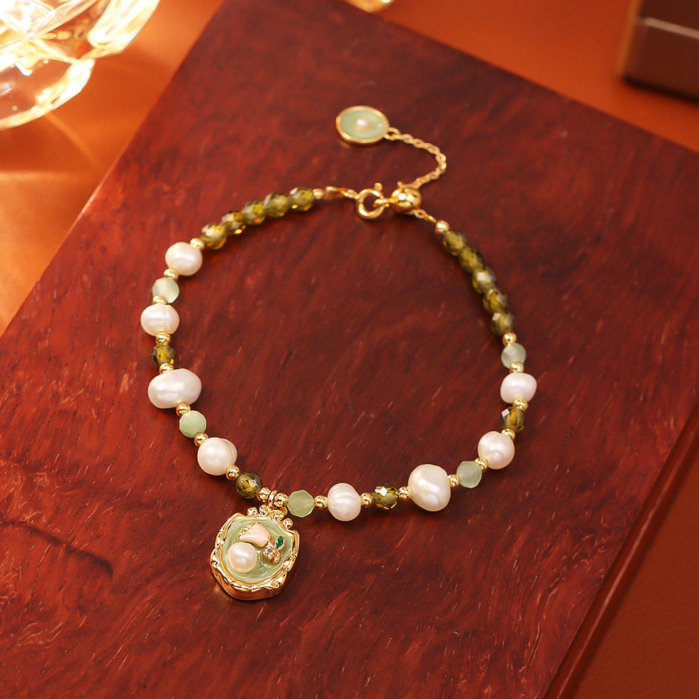 Elegantes Armband mit Süßwasserperlen, Armband im mittelalterlichen Monet-Garten-Stil, modisch und einzigartig, beliebter Design-Schmuck