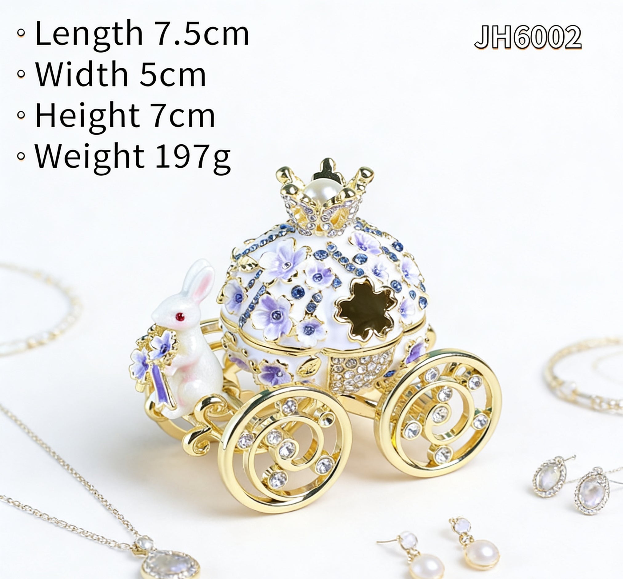 Alloy Girl Rabbit Carriage Cloisonné Enamel Craft Ring Necklace Jewelry Box Gift for Giving