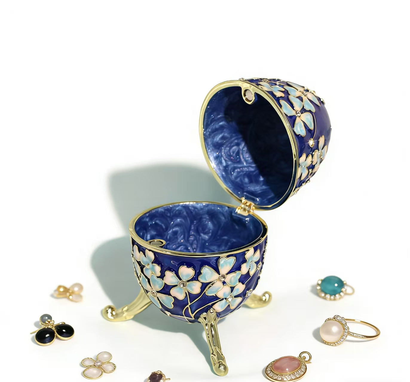 Enamel Jewelry Box Russian Easter Egg Alloy Creative Figurine Ring & Earring Organizer