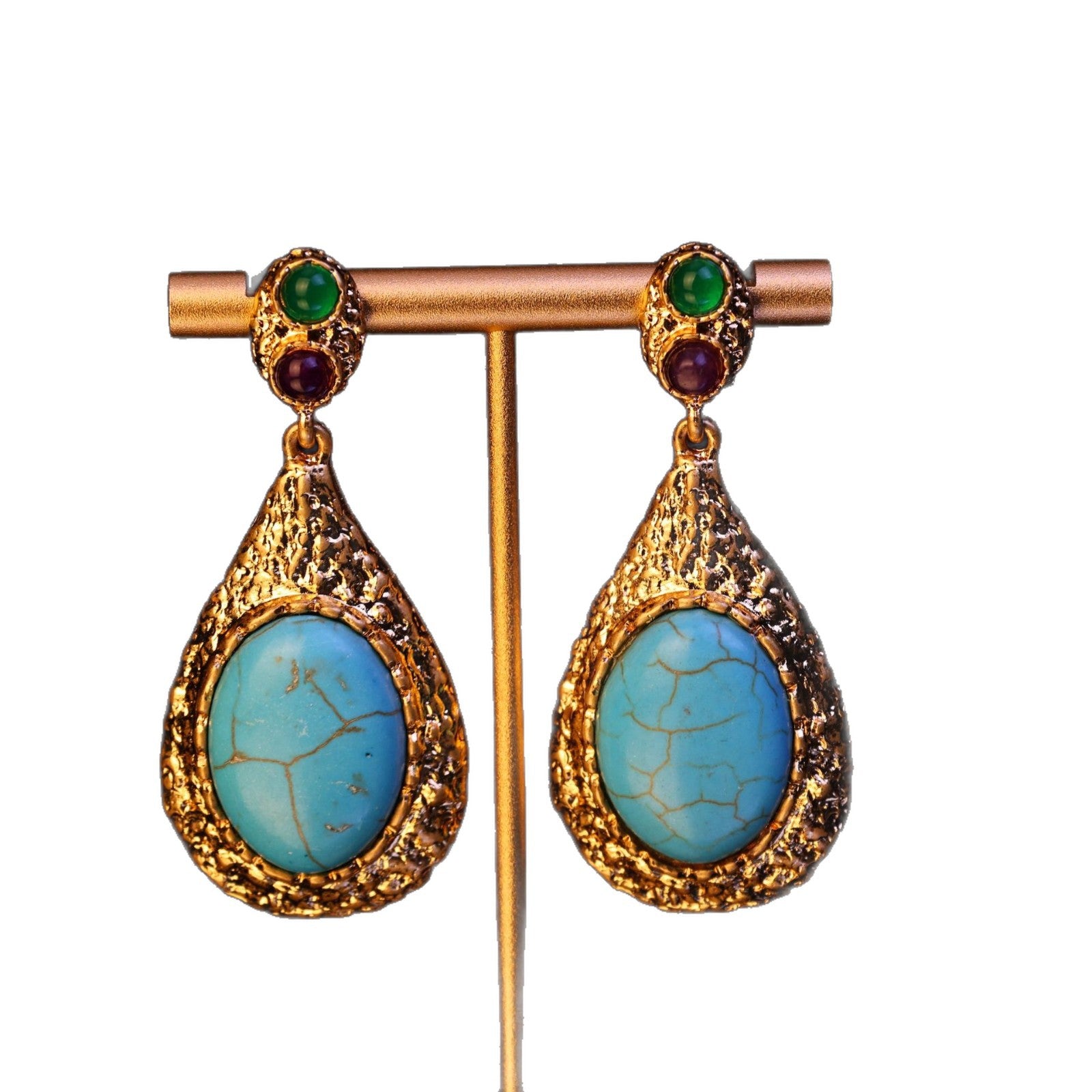 Vintage Turquoise Drop Earrings - Retro, High-End, Unique Design, Women’s Stud Earrings