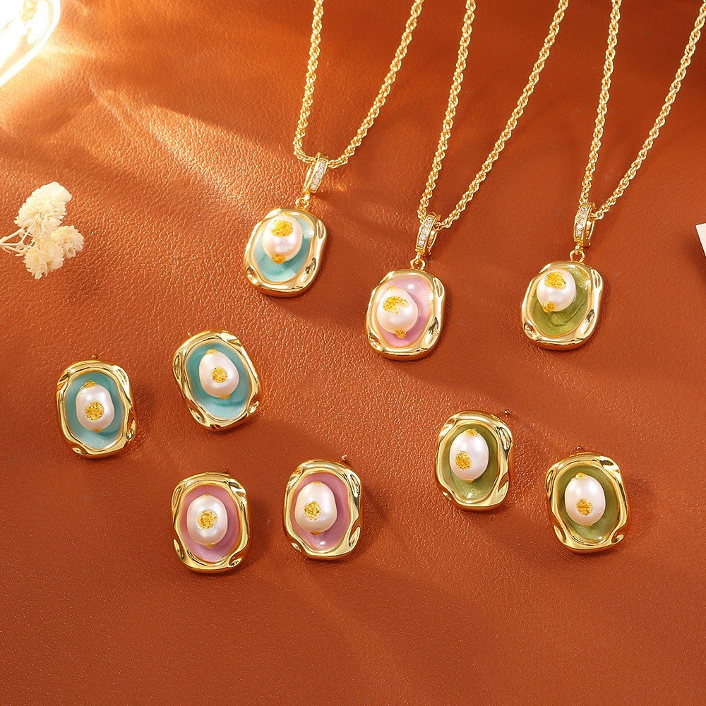Halskette im Vintage-Stil mit natürlichen Süßwasserperlen, Monet Garden, High-End-Mode, schlichte Schlüsselbeinkette, frisch und elegant