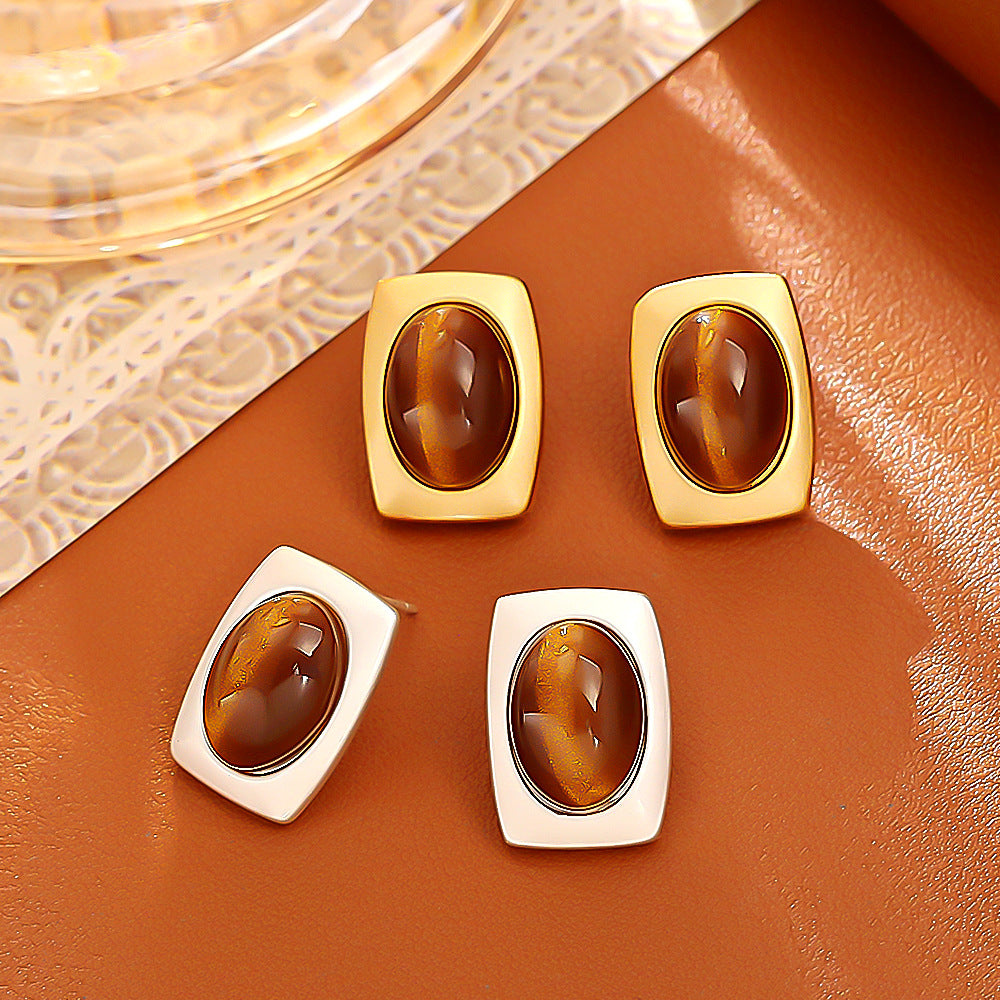 Vintage-inspirierte Maillard-Tigerauge-Ohrringe, schlicht und modisch mit High-End-Anmutung, Herbst- und Winterohrringe, Nischen-Design, Internet-Celebrity-Accessoires