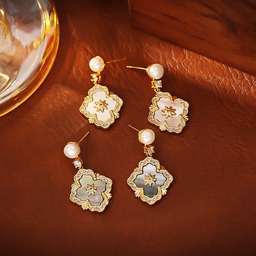 Natürliche Perlmutt-Ohrringe, hochwertige, modische und elegante Ohrringe für Damen, Nischen-Design, Silbernadel-Schmuck