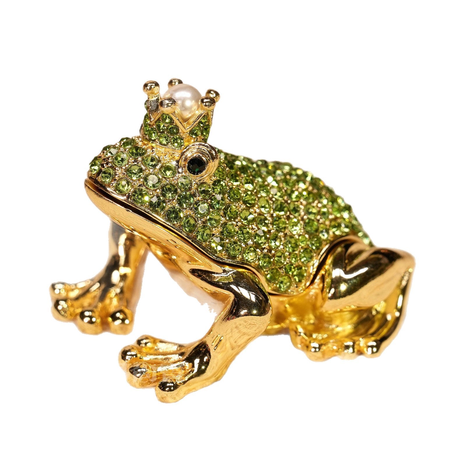 Alloy Enamel Jewelry Box – Full Diamond Crown Frog Figurine, Creative Home Décor & Elegant Desktop Ornament