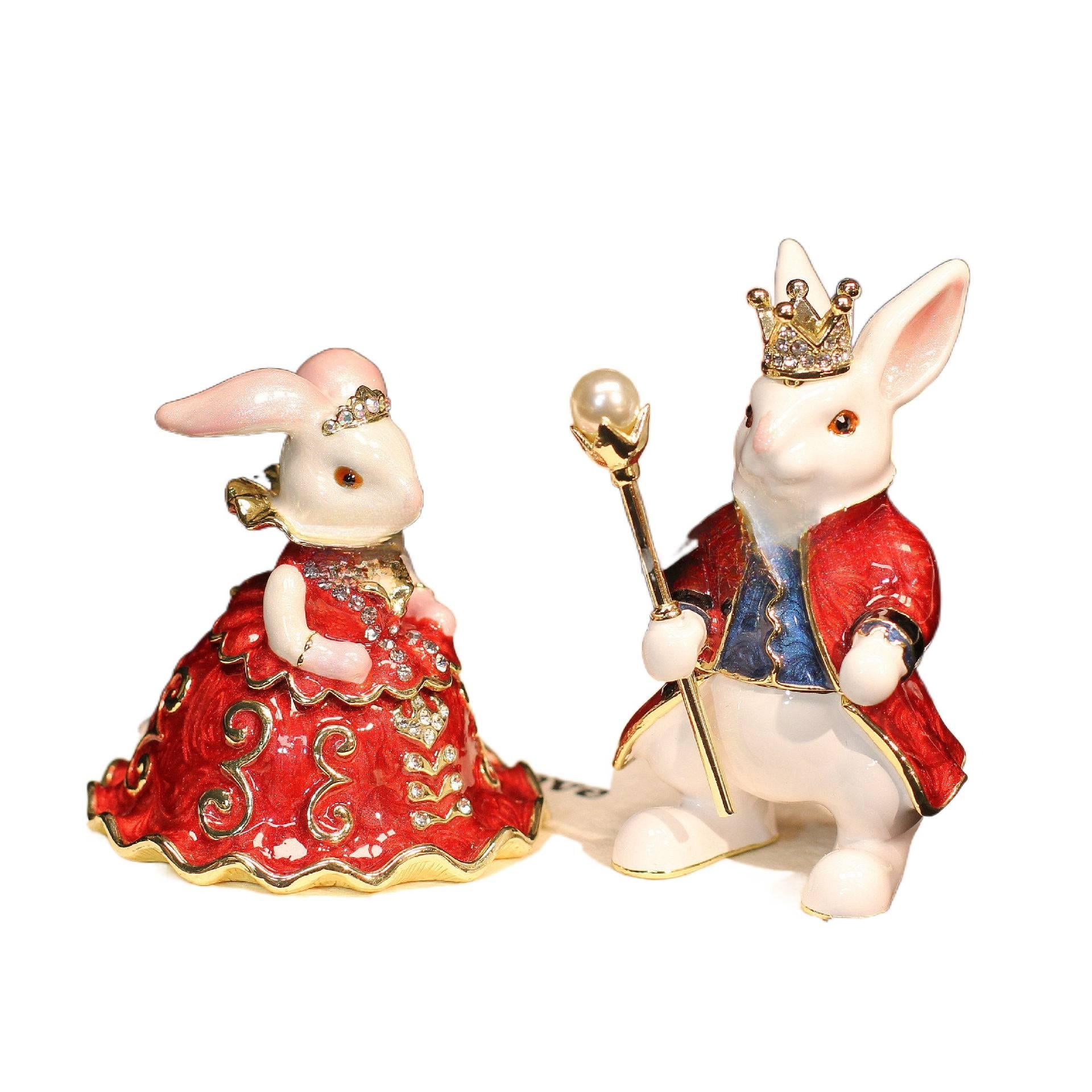 Alloy Enamel Jewelry Box with Diamond Inlays – Rabbit Princess Wedding Gift, Creative Valentine's Day Décor, Unique Trinket Box