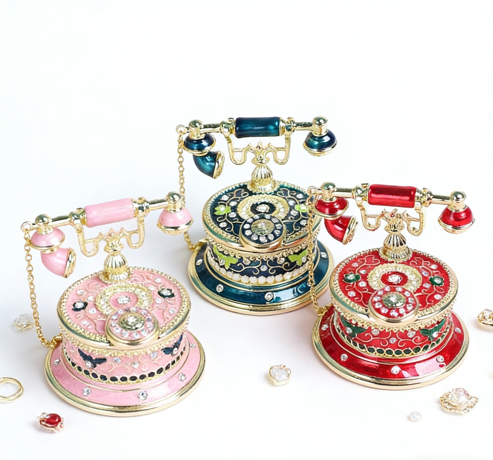 Enamel Jewelry Box – Handcrafted Vintage Telephone Figurine, Creative Home Décor & Unique Gift
