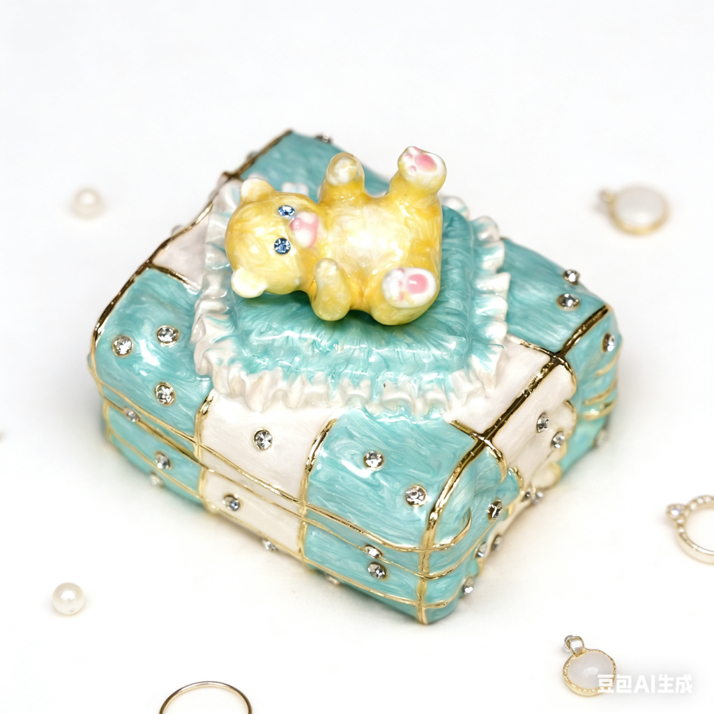 Alloy Enamel Jewelry Box Cute Bear Desktop Figurine Cartoon Ring & Earring Organize