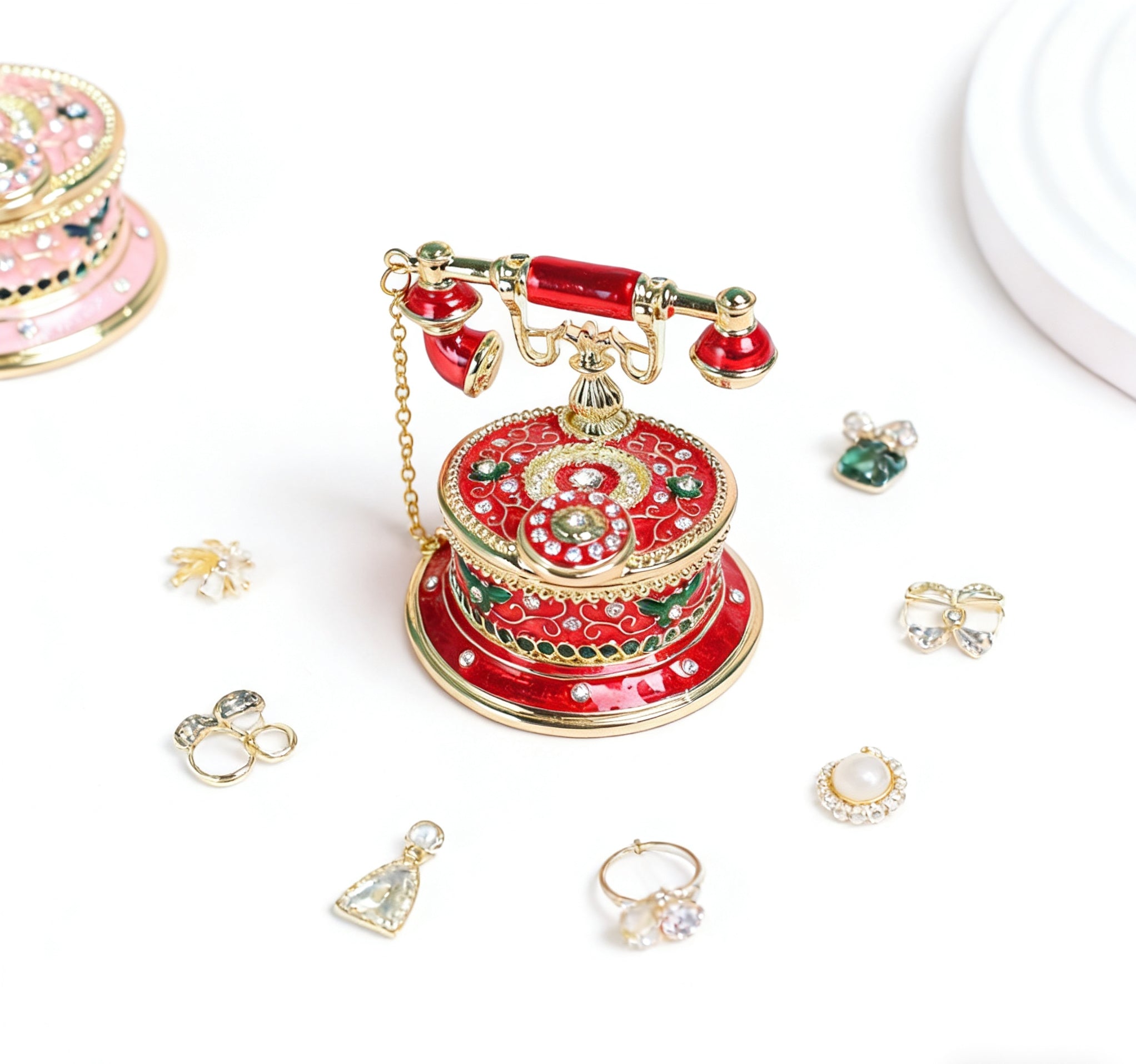 Enamel Jewelry Box – Handcrafted Vintage Telephone Figurine, Creative Home Décor & Unique Gift